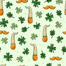 seamless Seamless 3D PBR Texture with Cartoon Shamrocks, Gnome Hats & Mustaches texture 8k free download PBR