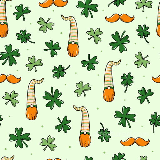 with Cartoon Shamrocks, Gnome Hats & Mustaches seamless St patrick PBR texture