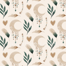 seamless Seamless 3D PBR Boho Texture with Moon, Feathers & Leaves in Earth Tones texture 8k free download PBR