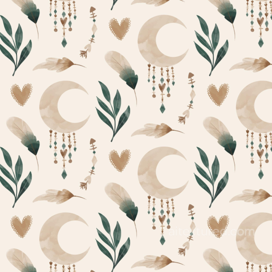 Boho Texture with Moon, Feathers & Leaves in Earth Tones Boho Seamless texture preview