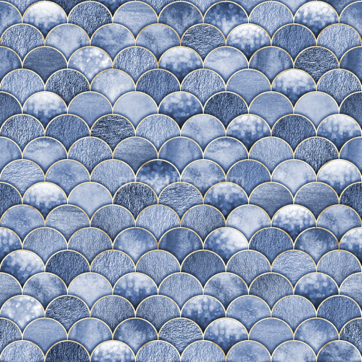 Seamless 3D PBR Texture of Blue Mermaid Scale Pattern with Varied Surface Finishes
