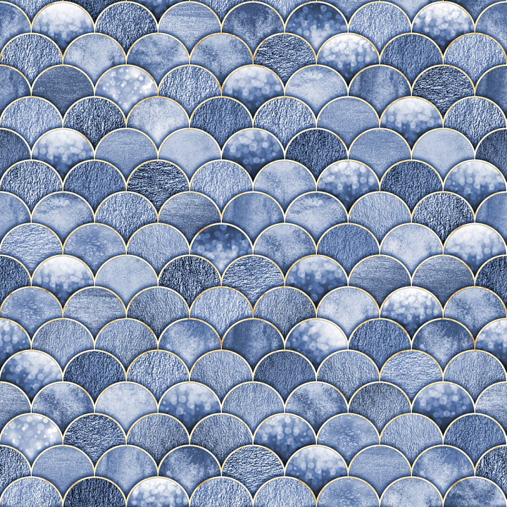 Blue Mermaid Scale Pattern with Varied Surface Finishes seamless PBR texture preview