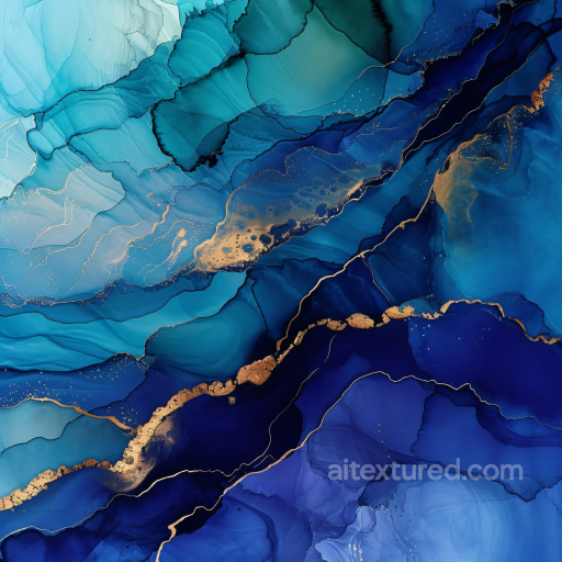 Alcohol Ink PBR Texture Featuring Deep Blue and Gold Fluid Swirls seamless Alcohol ink PBR texture