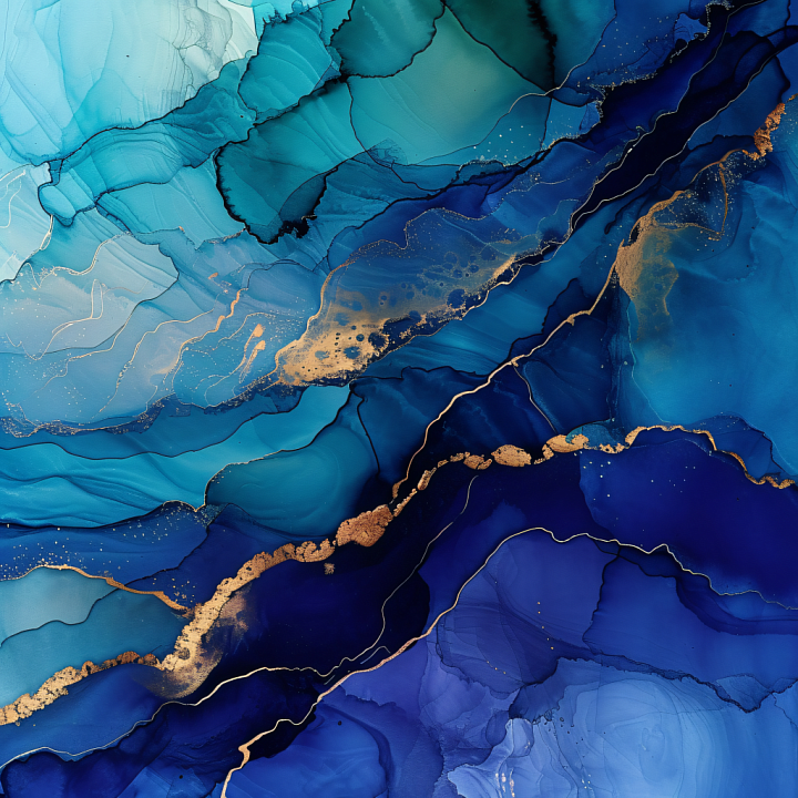 Alcohol Ink Featuring Deep Blue and Gold Fluid Swirls seamless PBR texture preview