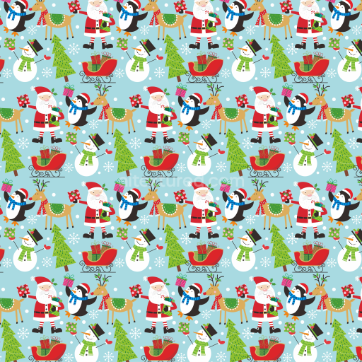 Seamless 3D PBR Texture of Festive Christmas Digital Paper with Santa, Snowmen, and Reindeer