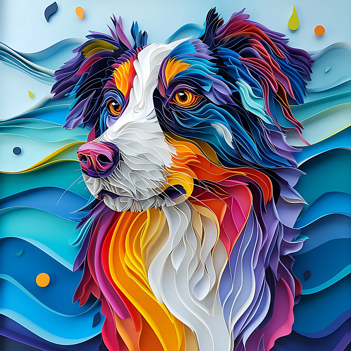 Animal of Vibrant Australian Shepherd Fur with Dynamic Multicolor Layers seamless PBR texture preview