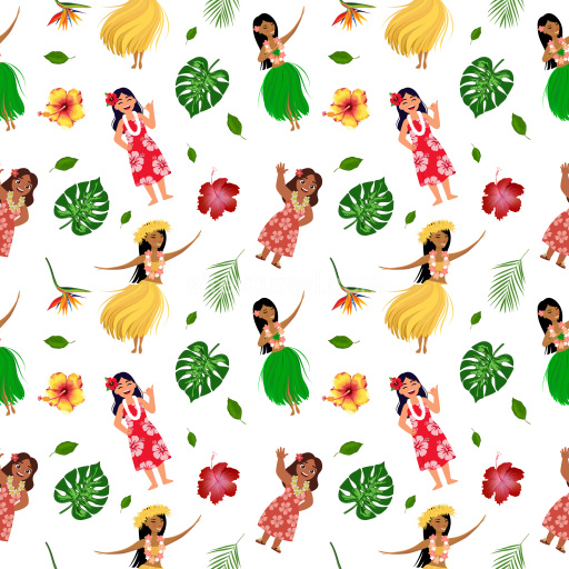 Pattern Bundle - Seamless 3D Pattern PBR Texture of Hawaiian Women & Tropical Motifs on White texture preview