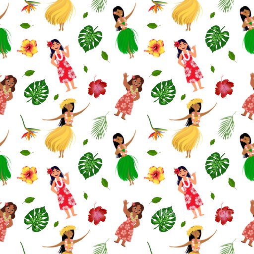 Pattern PBR Texture of Hawaiian Women & Tropical Motifs on White seamless Pattern Bundle PBR texture