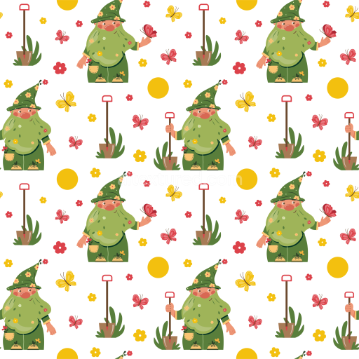 Seamless 3D PBR Cartoon Leprechaun with Flowers and Butterflies Texture