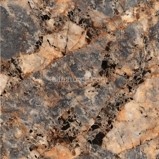 Seamless 3D PBR Granite Rock Texture Featuring Warm Orange and Grey Veins
