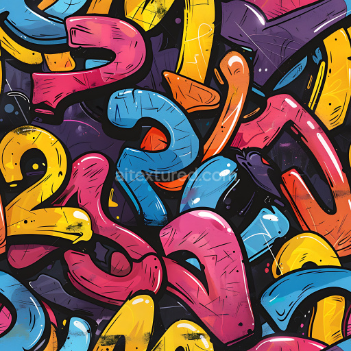 Seamless 3D PBR Texture of Bright Colorful Cartoon-Style Graffiti with Spray Paint Effects