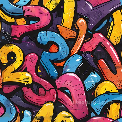 Seamless 3D PBR Texture of Bright Colorful Cartoon-Style Graffiti with Spray Paint Effects texture preview