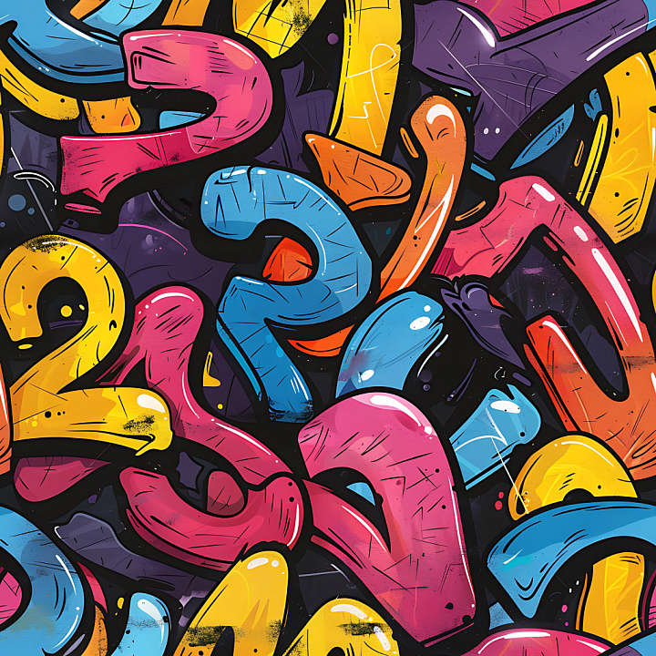 Bright Colorful Cartoon-Style Graffiti with Spray Paint Effects seamless PBR texture preview