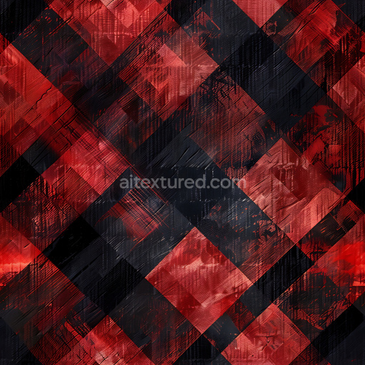 Seamless 3D Metal PBR Texture Featuring Red and Black Plaid Pattern with Brushed Surface