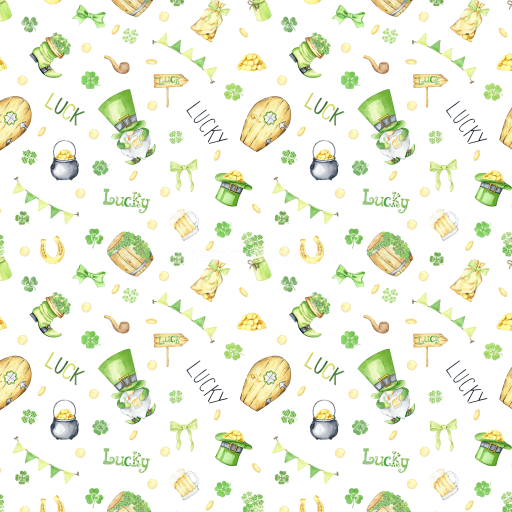 Seamless 3D PBR St Patrick Digital Paper Texture with Lucky & Shamrock Elements