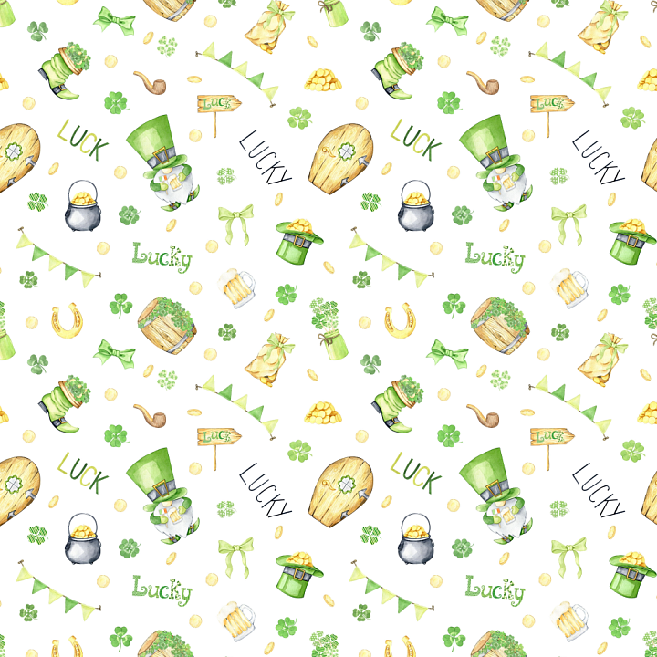 St Patrick Digital Paper with Lucky & Shamrock Elements seamless PBR texture preview