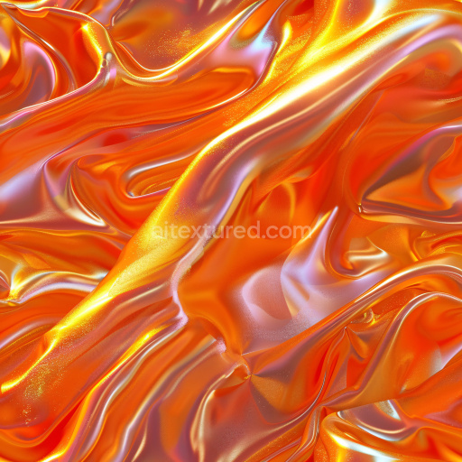 Seamless 3D PBR Texture of Glossy Wrinkled Orange Fabric with Reflective Highlights