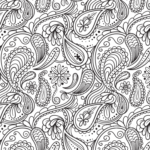 Featuring Black and White Floral Paisley Pattern seamless White & Black PBR texture
