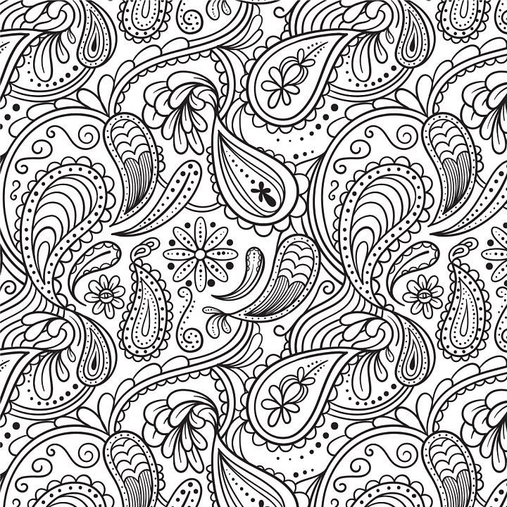 Featuring Black and White Floral Paisley Pattern seamless PBR texture preview