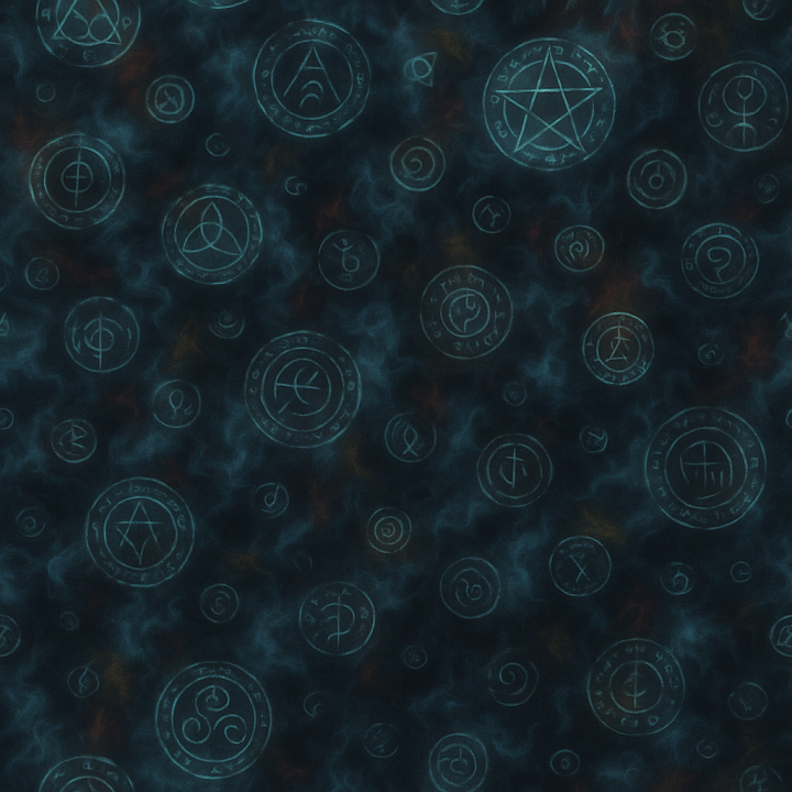 Spooky Glowing Ghostly Glow With Arcane Symbols And Magic Runes seamless PBR texture preview