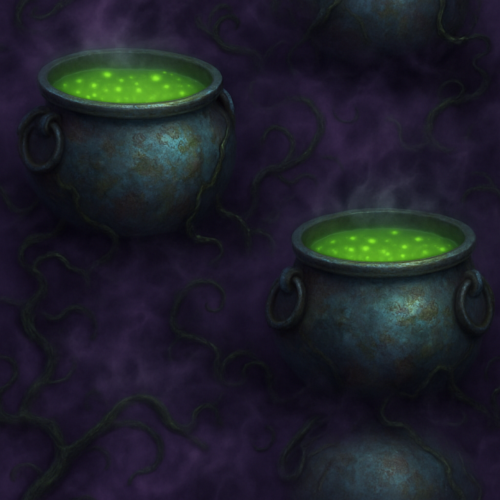 Witch Brew Liquid In Cauldron Metal With Eerie Reflections seamless PBR texture preview