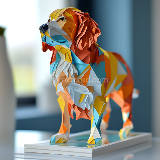 Seamless 3D PBR Texture Featuring Origami-Style Multicolor Clumber Spaniel Pattern