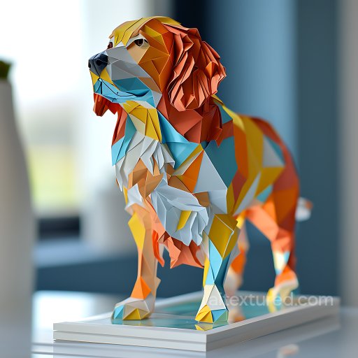Animal - Seamless 3D PBR Texture Featuring Origami-Style Multicolor Clumber Spaniel Pattern texture preview