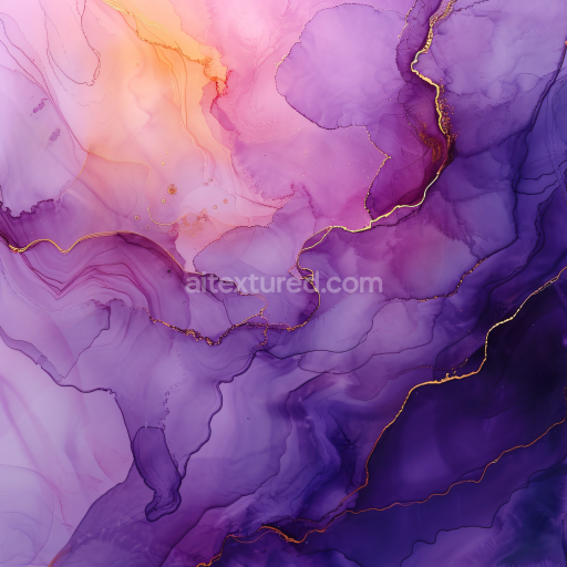 Seamless 3D Alcohol Ink PBR Texture Featuring Rich Purple Flow and Elegant Gold Veining