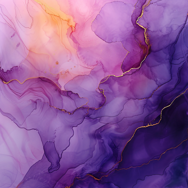 Alcohol Ink Featuring Rich Purple Flow and Elegant Gold Veining seamless PBR texture preview