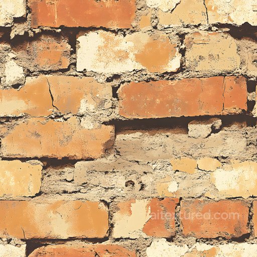 Cracked Brick Wall PBR Texture with Weathered Orange-Yellow Bricks and Mortar Damage seamless Brick PBR texture