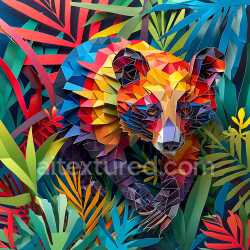 seamless Seamless 3D PBR Texture of Vibrant Origami Asian Palm Civet and Tropical Foliage texture 8k free download PBR