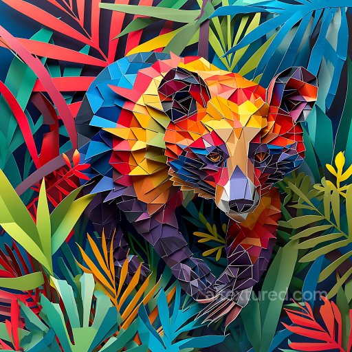 Animal - Seamless 3D PBR Texture of Vibrant Origami Asian Palm Civet and Tropical Foliage texture preview