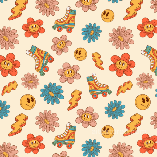 with Colorful Happy Face Pattern and Retro Motifs seamless Happy Face pattern PBR texture