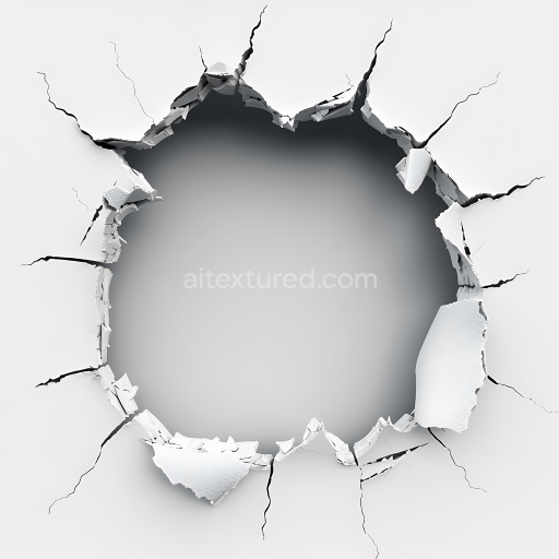 Seamless 3D Cracked White Plaster Wall PBR Texture with Jagged Holes and Fractures