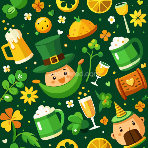 Seamless 3D PBR Texture Featuring St Patrick's Day Festive Icons and Green Palette