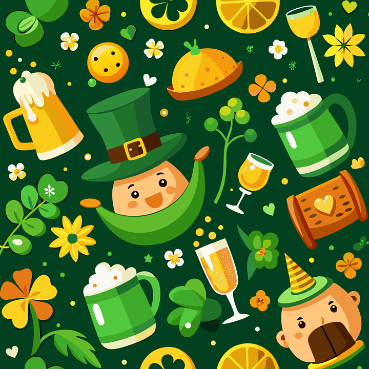 Featuring St Patrick's Day Festive Icons and Green Palette seamless PBR texture preview