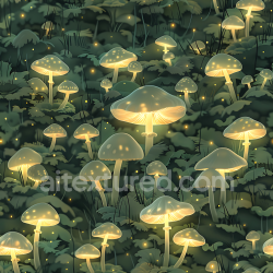 seamless Seamless 3D Glowing Mushroom Camouflage PBR Texture with Soft Green Foliage and Luminous Fungi texture 8k free download PBR