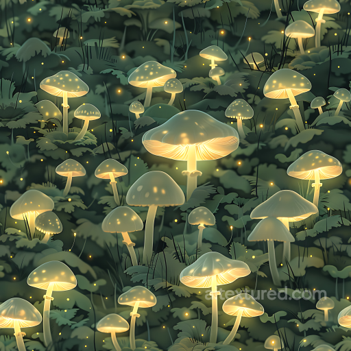 Glowing Mushroom Camouflage PBR Texture with Soft Green Foliage and Luminous Fungi seamless Color Camouflage PBR texture