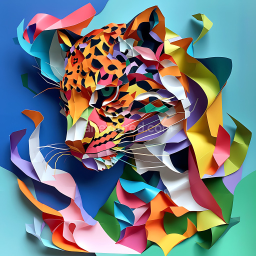 Seamless 3D PBR Texture Featuring Clouded Leopard with Origami Style Colorful Pattern