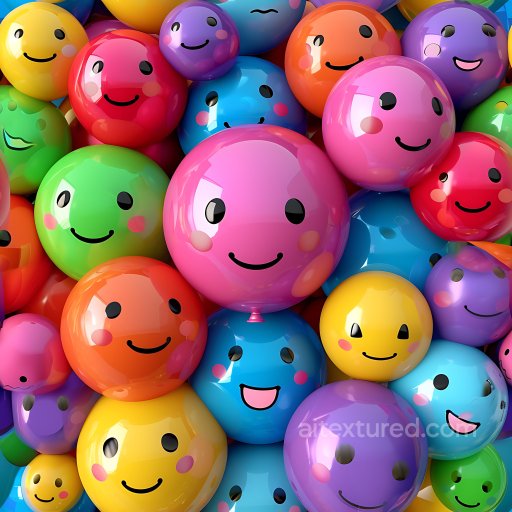 Inflated Glossy Multicolor Smiley Balloons PBR Texture seamless Inflated PBR texture