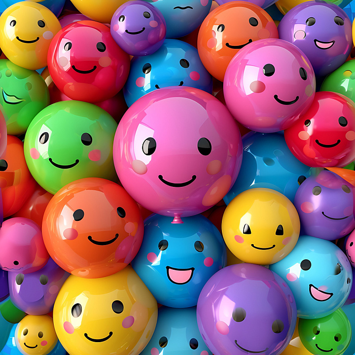 Inflated of Glossy Multicolor Smiley Balloons seamless PBR texture preview