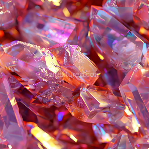 Seamless 3D PBR Texture of Glossy Iridescent Crystal Clusters in Warm Hues
