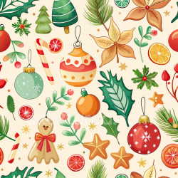 seamless Seamless 3D PBR Watercolor Christmas Ornament and Foliage Pattern Texture texture 8k free download PBR