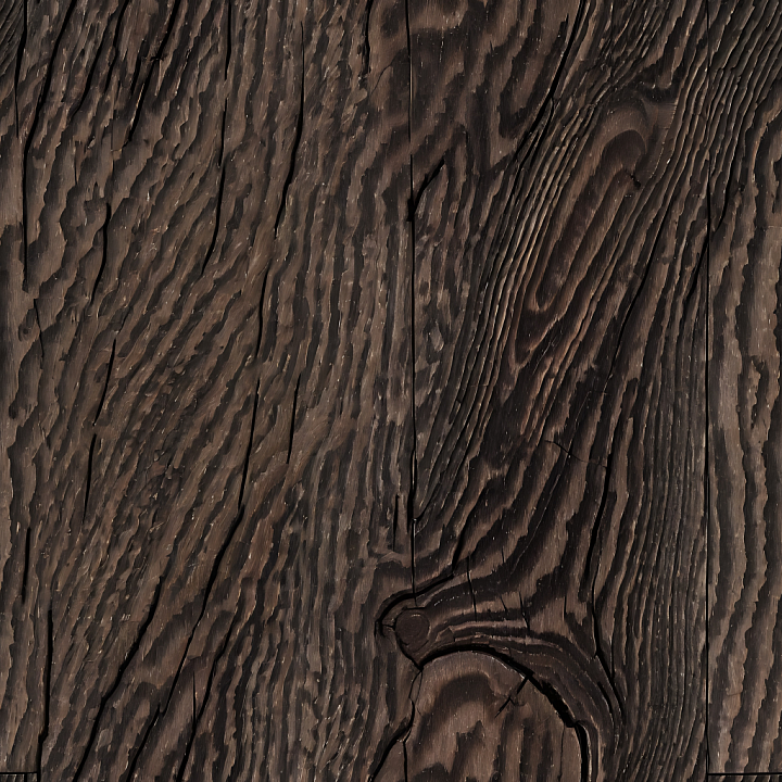 Dark Charred Wood Planks with Deep Grain and Cracks seamless PBR texture preview