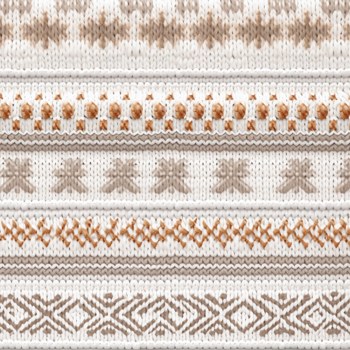 Knitted Fabric with Beige, White, and Brown Christmas Patterns seamless PBR texture preview