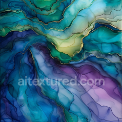 seamless Seamless 3D Alcohol Ink PBR Texture Featuring Teal, Blue, and Purple Fluid Waves with Gold Veins texture 8k free download PBR