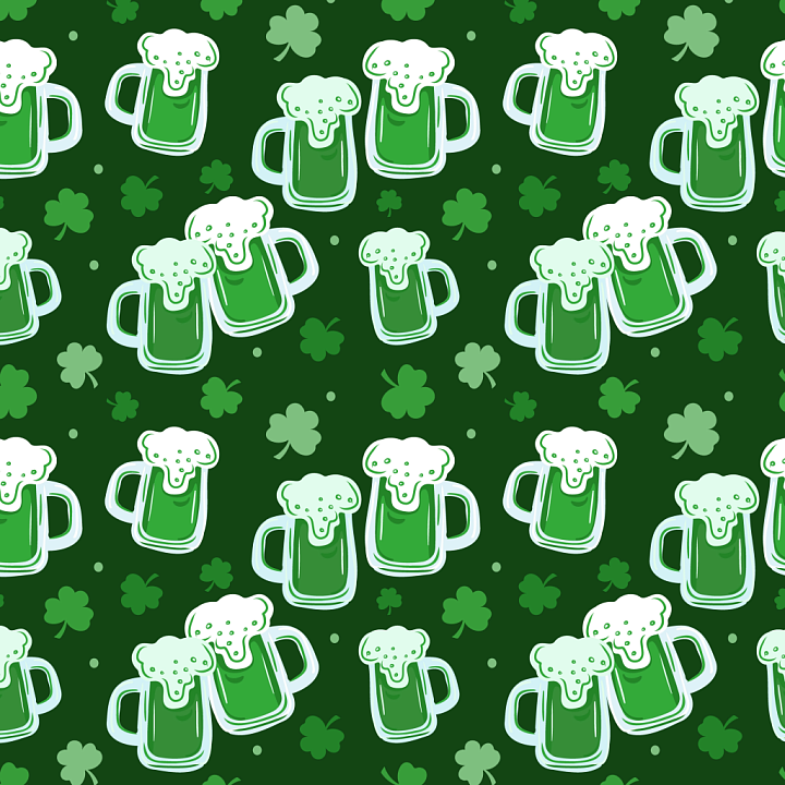 Of Cartoon Green Beer Mugs And Shamrocks seamless PBR texture preview
