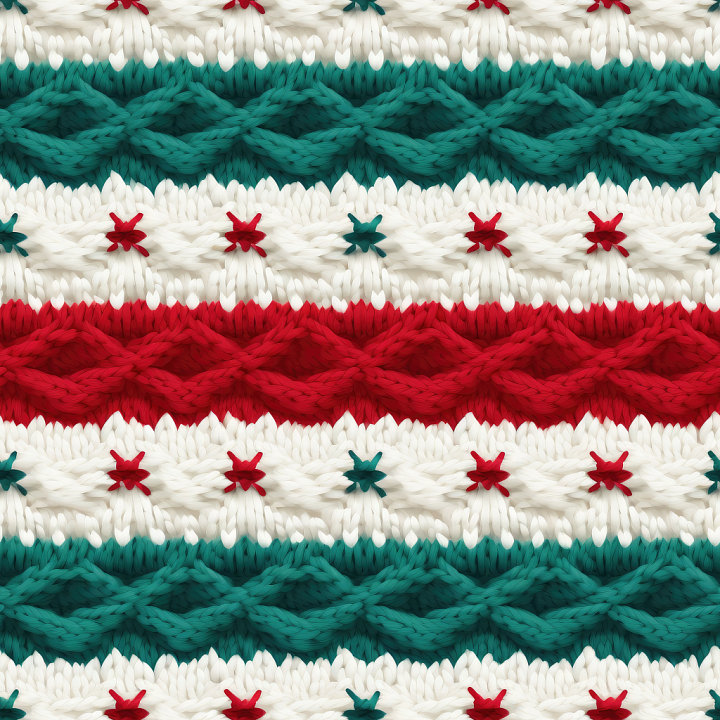 Christmas Knit Wool with Multicolor Red, Green, and White Cable Knit Pa… seamless PBR texture preview