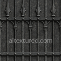seamless Seamless 8k 3d texture pbr wrought iron fence with black iron spiked fence and decorative ironwork texture 8k free download PBR
