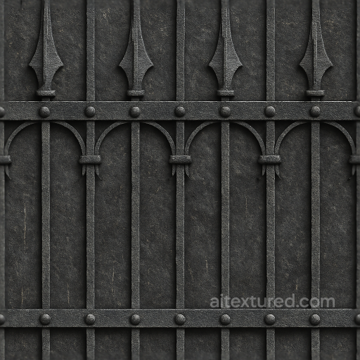 Seamless 8K 3D Texture PBR Wrought Iron Fence With Black Iron Spiked Fence And Decorative… seamless Fences PBR texture